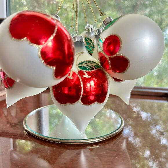 Vintage Blown Glass Ball Ornaments with Glittered Fruit Design - Set of 8 - Picture 3 of 13